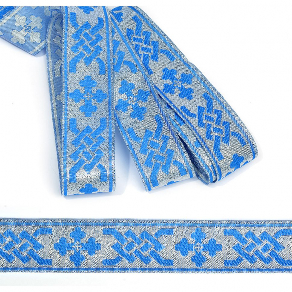 Лента отделочная жаккардовая (галун православный) арт.0096 шир.33мм уп.10 м цв.синий/серебро