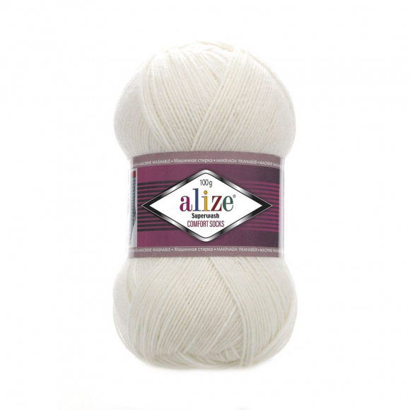 Пряжа для вязания Ализе Superwash Comfort Socks (75% шерсть, 25% полиамид) 5х100г/420м цв.001 кремовый