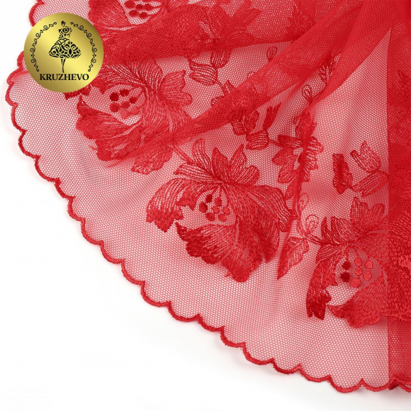 Кружево вышивка на сетке KRUZHEVO арт.TBY.OG44 шир.225мм цв.красный, левая уп.6м
