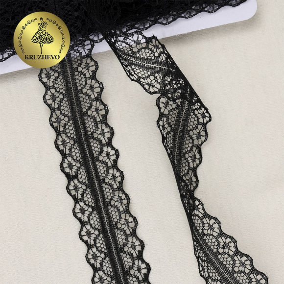 Кружево-трикотаж KRUZHEVO арт.TBY 1659-1 шир.30мм цв.10 черный, уп.27,4м