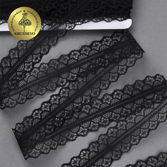 Кружево-трикотаж KRUZHEVO арт.TBY 1659-1 шир.30мм цв.10 черный, уп.27,4м