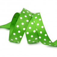 Лента репсовая в рубчик арт.LDRG57902925 (113) крупный горошек 25мм цв.зеленый-белый уп.27,4м