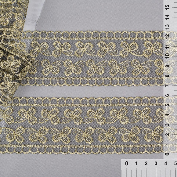 Кружево на сетке арт.TBY 10230A шир.60 мм цв.черный/золото уп.13,71м