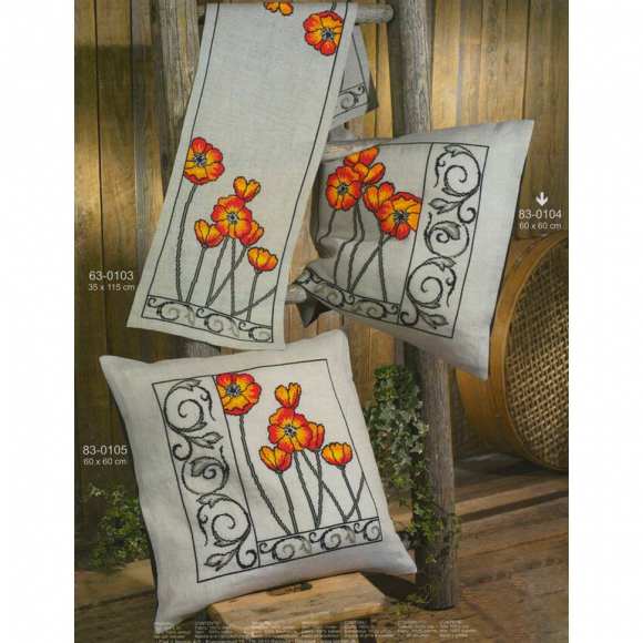 Набор для вышивания PERMIN арт.83-0104 Подушка Маки 60х60 см