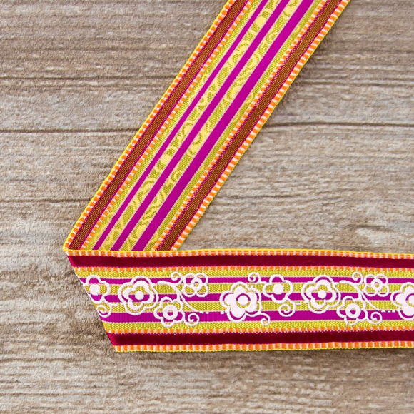 Лента с рисунком SAFISA, 25 мм, цвет бордо/желтый