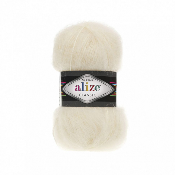 Пряжа для вязания Ализе Mohair classic (25% мохер, 24% шерсть, 51% акрил) 5х100г/200м цв.001 кремовый Пряжа для вязания Ализе Mohair classic (25% мохер, 24% шерсть, 51% акрил) 5х100г/200м цв.001 кремовый