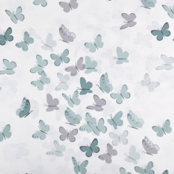 Ткань ранфорс Бабочки, арт.WH 9947-v18, 130г/м?,100% хлопок, шир.240см, цв.белый/мята, уп.10м