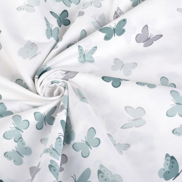 Ткань ранфорс Бабочки, арт.WH 9947-v18, 130г/м?,100% хлопок, шир.240см, цв.белый/мята, уп.10м Ткань ранфорс Бабочки, арт.WH 9947-v18, 130г/м?,100% хлопок, шир.240см, цв.белый/мята, уп.10м