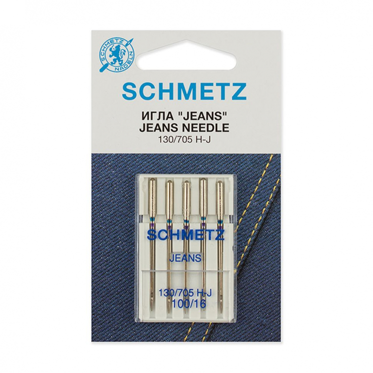 Иглы для бытовых швейных машин Schmetz для джинсы 130/705H-J №100, уп.5 игл
