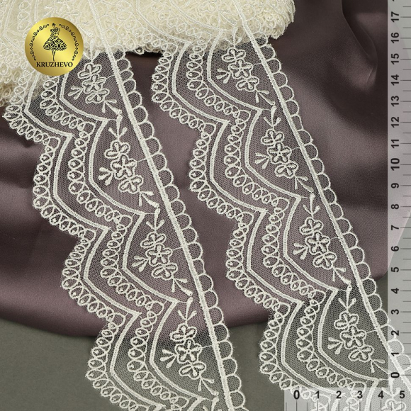 Кружево на сетке KRUZHEVO арт.TR.2110 шир.60мм цв.белый уп.12,5м