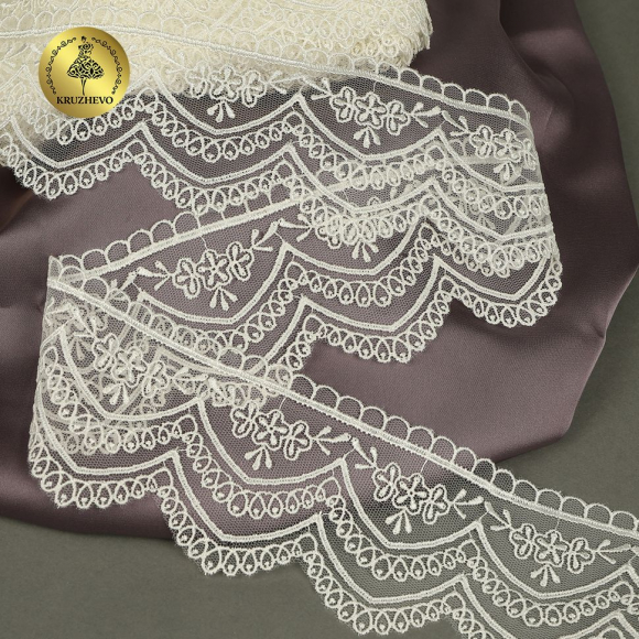 Кружево на сетке KRUZHEVO арт.TR.2110 шир.60мм цв.белый уп.12,5м