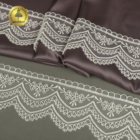 Кружево на сетке KRUZHEVO арт.TR.2110 шир.60мм цв.белый уп.12,5м