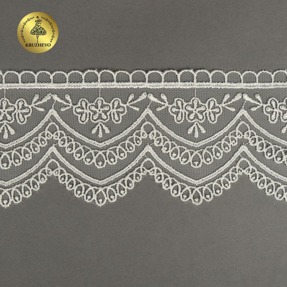 Кружево на сетке KRUZHEVO арт.TR.2110 шир.60мм цв.белый уп.12,5м