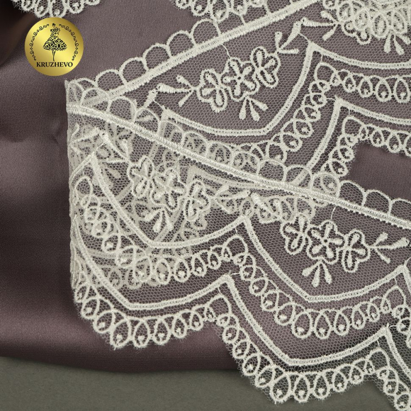 Кружево на сетке KRUZHEVO арт.TR.2110 шир.60мм цв.белый уп.12,5м
