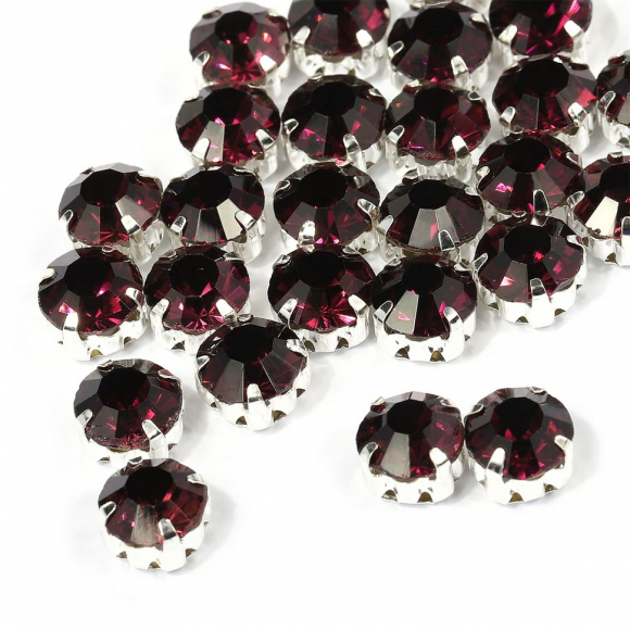 Стразы пришивные в цапах стекло TBY арт.MS.524.F цв.т.фиолетовый 8 мм, уп. 288шт