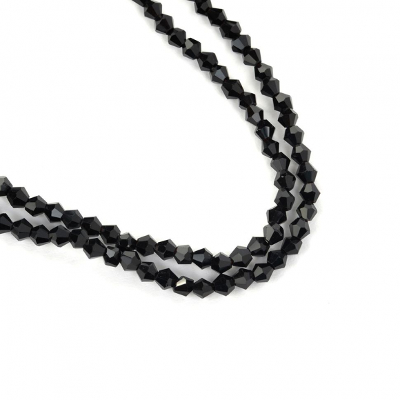 Бусины граненые Биконус (стекло) на нитях арт.TBY-K-2  2х2мм отвер.1мм цв.02 черный уп.3х150 бусин