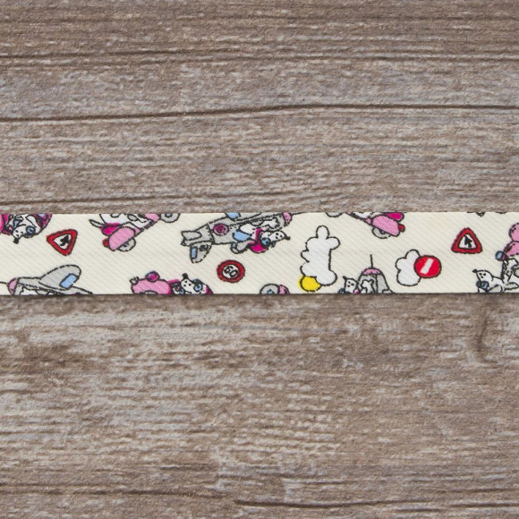 Косая бейка с детским принтом, 18 мм, цвет молочно-белый с розовым