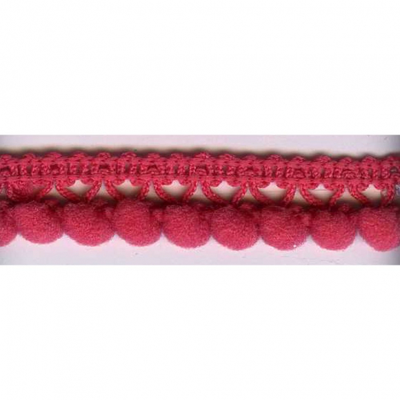 Тесьма с помпонами однорядная, цвет темно-коралловый