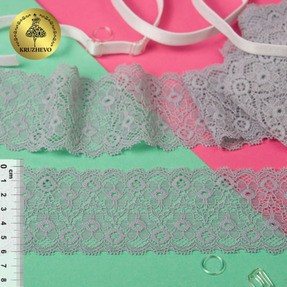 Кружево-стрейч KRUZHEVO арт.TBY.30095 шир.60мм цв.03 серый уп.10м