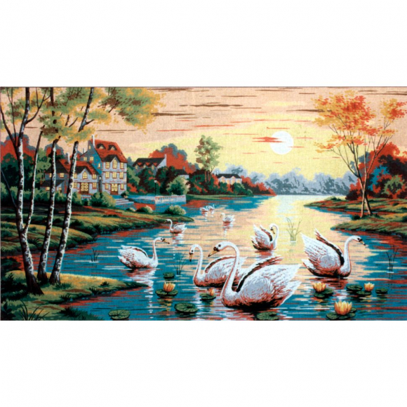 6833_Канва жесткая с рисунком "Лебединый пруд"