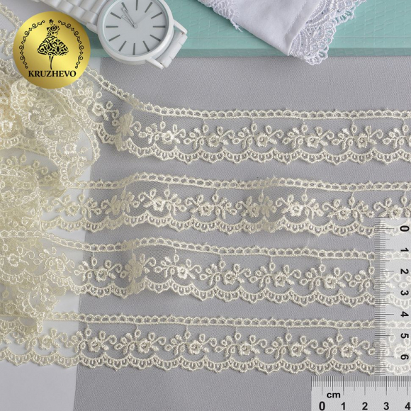 Кружево на сетке KRUZHEVO арт.TR.8B0038B шир.25мм цв.02 молочный уп.9м Кружево на сетке KRUZHEVO арт.TR.8B0038B шир.25мм цв.02 молочный уп.9м