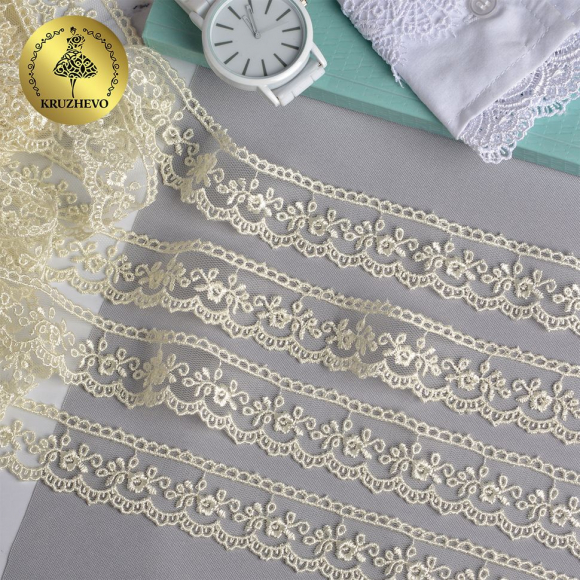 Кружево на сетке KRUZHEVO арт.TR.8B0038B шир.25мм цв.02 молочный уп.9м Кружево на сетке KRUZHEVO арт.TR.8B0038B шир.25мм цв.02 молочный уп.9м