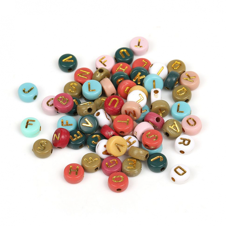 Бусины с английскими буквами ассорти арт. M4H-B010 уп. 50г (360 ± 10 шт)