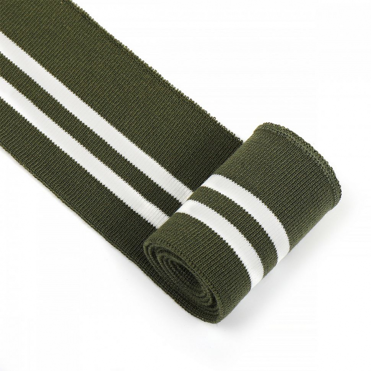 Подвяз трикотажный полиэстер арт.TBY.73081 цв.олива с белыми полосами, 6х80см уп.5шт