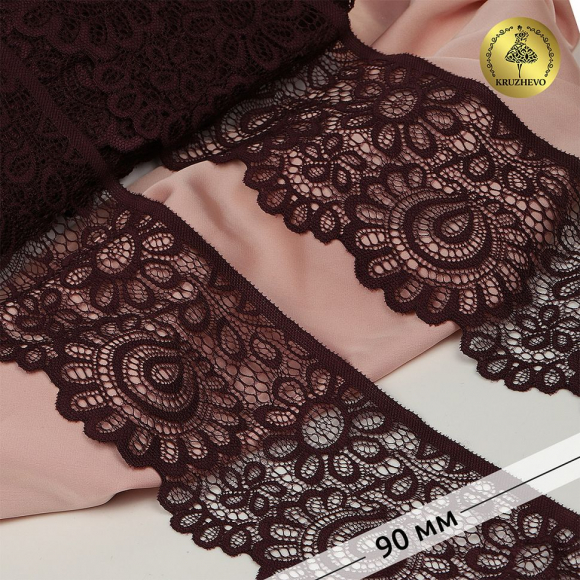 Кружево-стрейч KRUZHEVO арт.TBY.YSTL00839/N шир.90мм цв.076 сливовое вино уп.25м