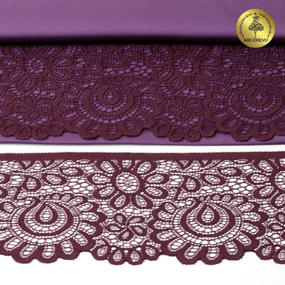 Кружево-стрейч KRUZHEVO арт.TBY.YSTL00839/N шир.90мм цв.076 сливовое вино уп.25м