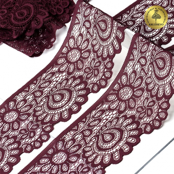 Кружево-стрейч KRUZHEVO арт.TBY.YSTL00839/N шир.90мм цв.076 сливовое вино уп.25м