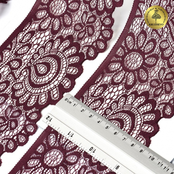Кружево-стрейч KRUZHEVO арт.TBY.YSTL00839/N шир.90мм цв.076 сливовое вино уп.25м