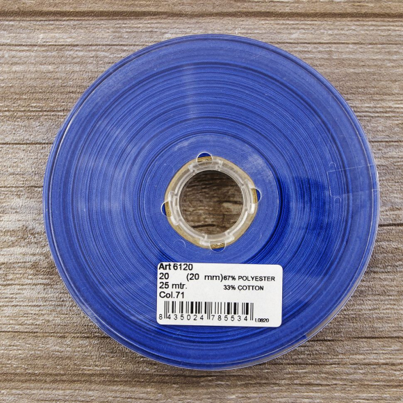 19643_Косая бейка хлопок/полиэстер 20 мм, 25 м, цвет 71, насыщенный серо-синий темный