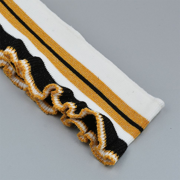 Подвяз трикотажный полиэстер арт.TBY.73047 цв.молочный с т.желтой люрекс и черными полосами, 6х100см уп.5шт Подвяз трикотажный полиэстер арт.TBY.73047 цв.молочный с т.желтой люрекс и черными полосами, 6х100см уп.5шт