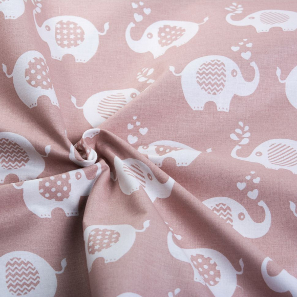 Ткань ранфорс Слоники, арт.WH 1855-v01, 130г/м?,100% хлопок, шир.240см, цв.брусника, рул.30м