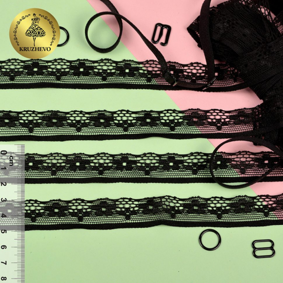 Кружево-стрейч арт.TBY 6824 шир.19мм цв.черный уп.18,3м