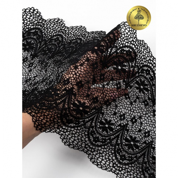 Кружево-стрейч KRUZHEVO арт.TBY 8013 шир.220мм цв.02 черный уп.3 м