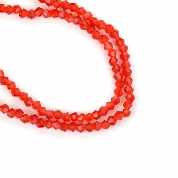Бусины граненые Биконус (стекло) на нитях арт.TBY-K-2  2х2мм отвер.1мм цв.27 красный уп.3х150 бусин