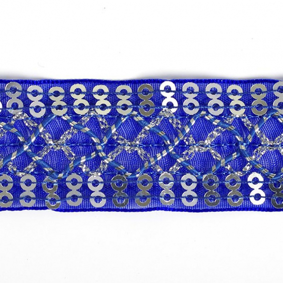 Тесьма с пайетками TBY арт.TH216 шир.25мм цв.040 синий уп.18,28м