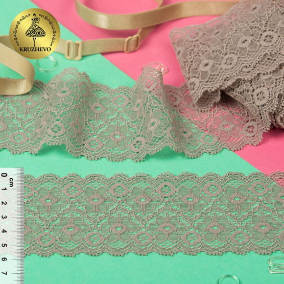 Кружево-стрейч KRUZHEVO арт.TBY.30095 шир.60мм цв.02 капучино уп.3м