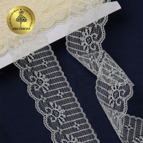 Кружево-трикотаж KRUZHEVO арт.TBY 1666 шир.50мм цв.02 молочный, уп.27,4м