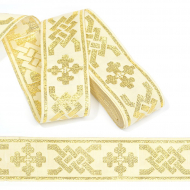 Лента отделочная жаккардовая (галун православный) арт.0397 шир.50мм уп.10 м цв.белый/золото