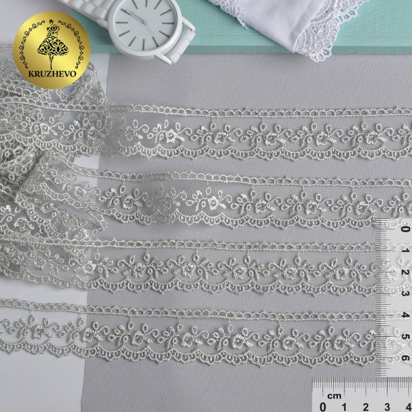 Кружево на сетке KRUZHEVO арт.TR.8B0038B шир.25мм цв.04 серый уп.9м Кружево на сетке KRUZHEVO арт.TR.8B0038B шир.25мм цв.04 серый уп.9м