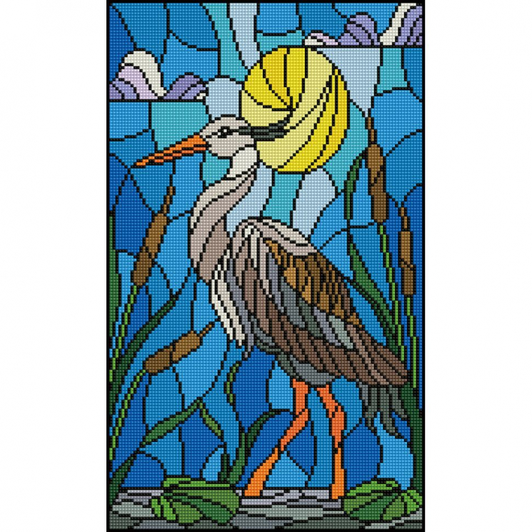 Кристальная мозаика на холсте ФРЕЯ арт.ALV-118 Цапля в камышах. Витраж 50х30 см