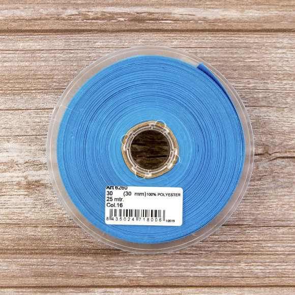 Косая бейка атласная 30 мм, 25 м, цвет 16, бирюзовый