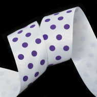 Лента репсовая в рубчик арт.LDRG02946550 (81) крупный горошек 50мм цв.белый-сиреневый уп.27,4м