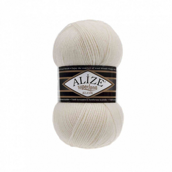 Пряжа для вязания Ализе Superlana klasik (25% шерсть, 75% акрил) 5х100г/280м цв.062 молочный