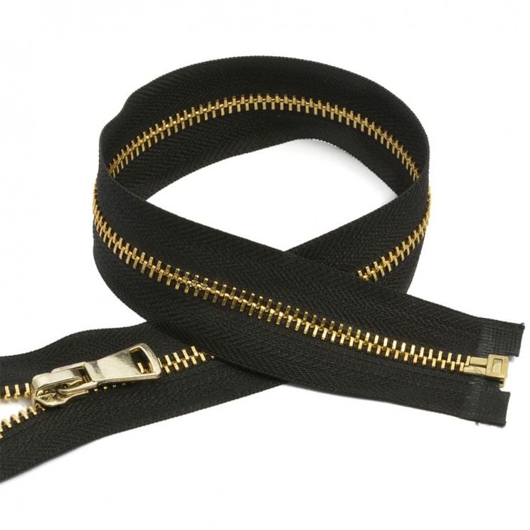 Молния MaxZipper мет. №5 золото шлиф.звено, 75 см цв.F322 черный уп.10шт
