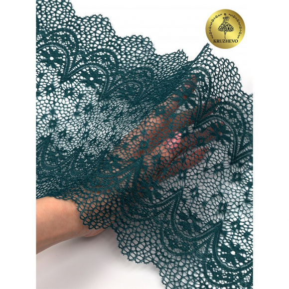 Кружево-стрейч KRUZHEVO арт.TBY 8013 шир.220мм цв.222 изумрудно-синий уп.3 м