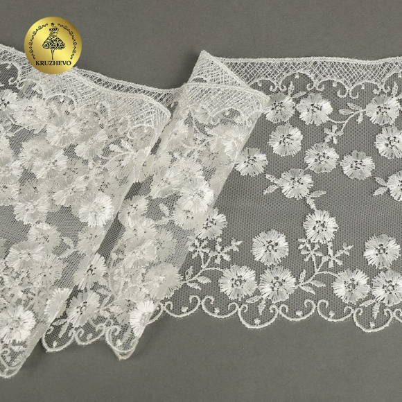 Кружево на сетке KRUZHEVO арт.TR.2114 шир.135мм цв.белый уп.18,5м Кружево на сетке KRUZHEVO арт.TR.2114 шир.135мм цв.белый уп.18,5м